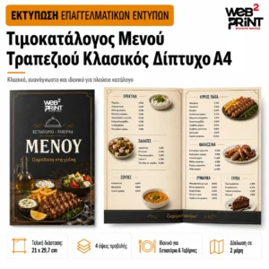Τιμοκατάλογος Μενού Τραπεζιού Κλασικός Δίπτυχο Α4